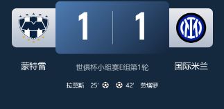 世俱杯-国米1-1蒙特雷 拉莫斯头槌破门 劳塔罗扳平