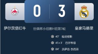 世俱杯-皇马3-0萨尔茨堡将战尤文！ 维尼修斯传射 巴尔韦德破门