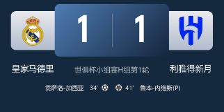 世俱杯-皇马1-1新月 巴尔韦德补时失点 21岁贡萨洛破门