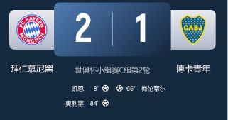 世俱杯-拜仁2-1博卡青年提前出线！凯恩传射，梅伦蒂尔一条龙