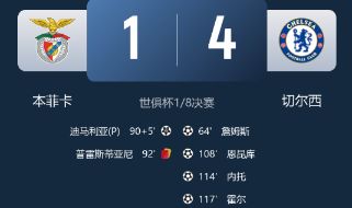 世俱杯-切尔西加时4-1本菲卡 恩昆库破门 詹姆斯任意球建功