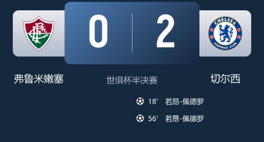 世俱杯-切尔西2-0弗鲁米嫩塞挺进世俱杯决赛，若昂-佩德罗双响弑旧主